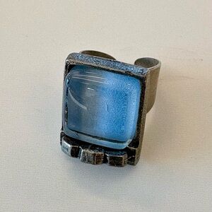 Brutalist pewter Ring with Blue Stone
